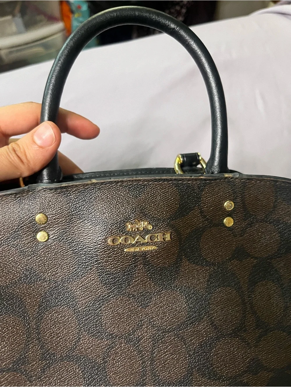 Coach Signature Brown Canvas Mini Satchel Crossbody Gold Hardware